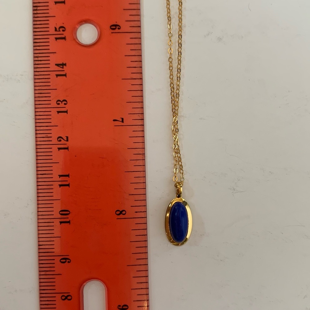 Vintage 12K GF Oval Lapis Lazuli Necklace, NWOT, 15 Inches Long - Picture 3 of 6